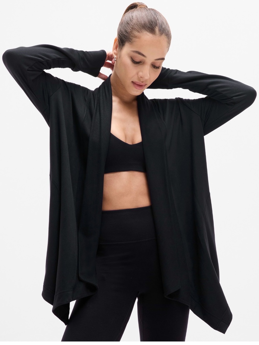 Athleta Pranayama Restore Wrap Cardigan, Long Sleeve, black, Size Small TALL
